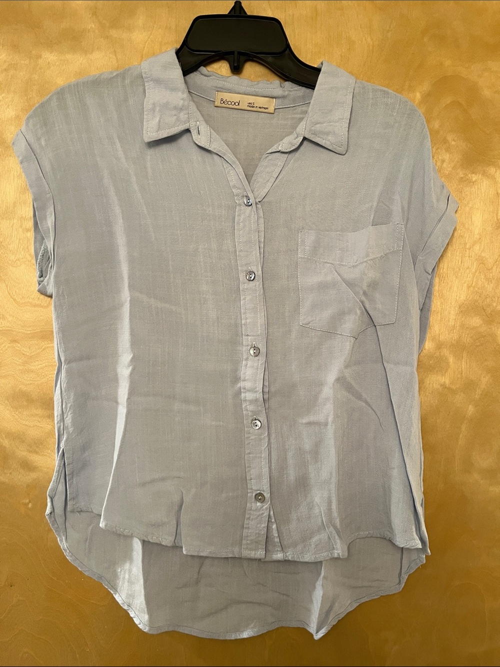 Light Blue Short Sleeve Button-Down Blouse